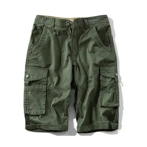 Pantaloncini Cargo mimetici alti di fabbrica all'ingrosso pantaloncini in cotone verde militare per uomo pantaloncini da uomo con logo personalizzato