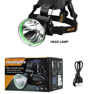 Lampes frontales solaires LED d'extérieur avec projecteurs longue portée - Batteries lithium-ion rechargeables de type C, pour le camping - Product Image 1