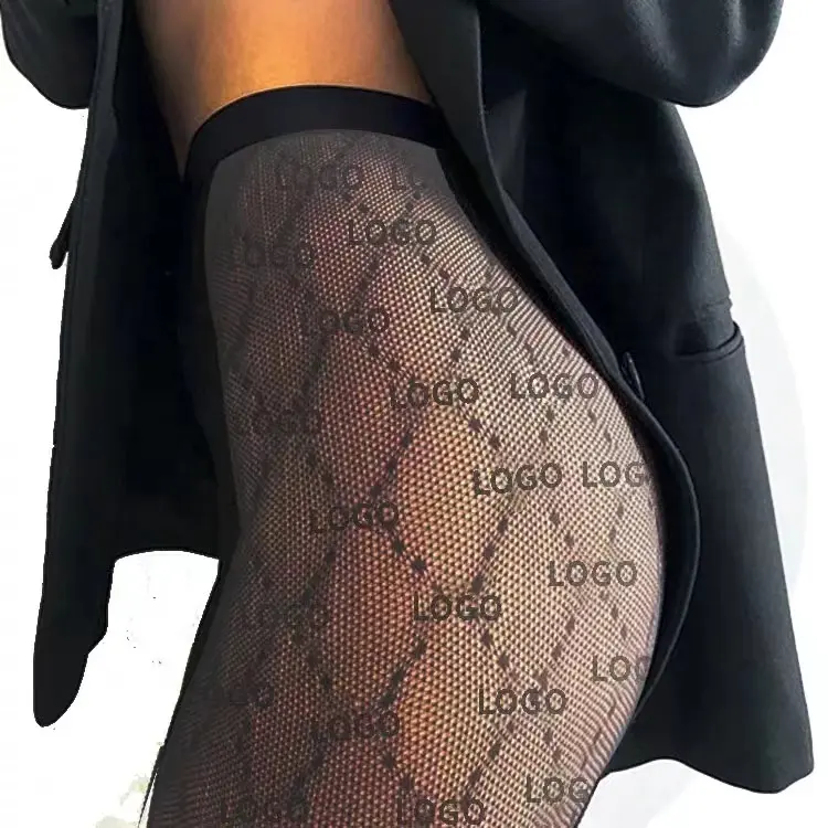 Custom Fashion Women Fishnet Sexy Luxury Hosiery Ladies Designer Letter Printed Pantyhose Tights For Girls