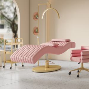 Luxury Pink Leather Beauty Salon Furniture Adjustable Height Lash Spa Bed Modern Gold Base Facial Beauty Bed for Sale - Product Image 1