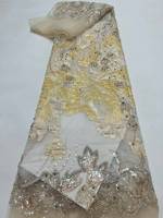 Tissu de dentelle perlée de luxe avec sequins brodés, style uni, tissu de mariée pour accessoires