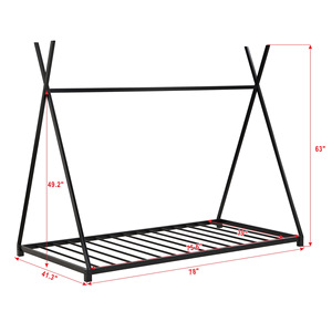 Cadre de lit en métal noir pour chambre d'enfant, structure gain de place, design bas avec sommier intégré - Product Image 3