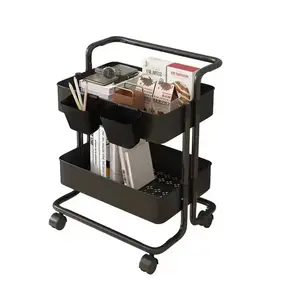 J2054 vendita calda carrello portaoggetti a 2 livelli con ruote piroettanti bloccabili carrello portaoggetti in metallo per cucina bagno ufficio