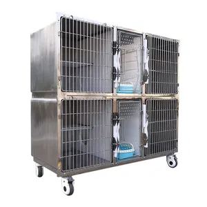 USMILEPET Factory Direct Customized Cat Boarding Cages Two-Storey 6 Compartments For Pet Hospital Stainless Steel Pet Cage