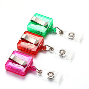 Porte-badge rétractable carré transparent avec crochet métallique, logo personnalisé, porte-carte d'identité, cordon de 60 cm, sangle en vinyle, ABS transparent - Product Image 3