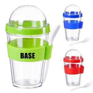 Gobelet à yaourt à double paroi personnalisé avec logo, 12 oz (350 ml), en plastique PS, avec cuillère, pour céréales à emporter, parfait pour le petit-déjeuner - Product Image 1