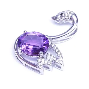 Fashion Purple Crystal Goose Pendant Necklace Animal Designed Charm Jewelry Swan Designed Gemstone Animal Pendant