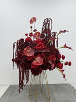 Boule de fleurs artificielles rouge bordeaux lisse pour centre de table de mariage, arrangement floral suspendu de lys calla, anthurium, rose et amarante