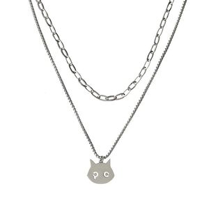 Collares de Cadena de Doble Capa de Acero de Titanio para Hombres y Mujeres, Lindo Collar con Colgante de Gato Demonio de Dibujos Animados, Accesorios de Joyería - Product Image 1