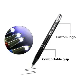 Night Writing Nib Luminous Led Aluminum Ballpoint Pen Quality Promotional Metal Led Ballpoint Pen