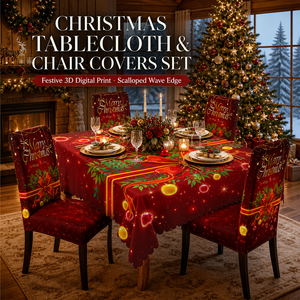 Set di Tovaglia e Coprisedie Natalizi, Tovaglia Stampata in 3D con Bordo Ondulato <span class=keywords><strong>per</strong></span> Decorazione Sala <span class=keywords><strong>da</strong></span> Pranzo - Product Image 1
