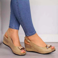 Sandales compensées élégantes pour femmes grandes tailles, à bout ouvert et talon haut, avec bride réglable à boucle pour un confort estival