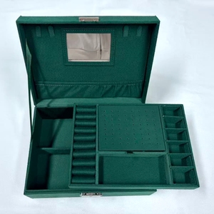 Large Capacity Rings Necklaces Earrings Watches Storage Case <strong>Antique</strong> Double Layer Green Velvet <strong>Jewelry</strong> Organizer <strong>Box</strong> with Lock - Product Image 5