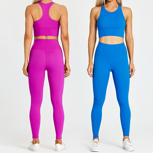 Benutzer definiertes Logo Frauen Yoga Sport Set Einfarbig Anti-Bakterien Sport BH Top und hoch taillierte nahtlose Workout Butt Lift Leggings - Product Image 1