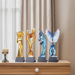 Factory Wholesale Custom Sublimation Black Crystal Base Coloured Glaze Glass Crystal Award Crystal Trophy For Promotion Gifts