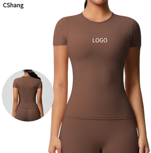 Vêtements de sport avec logo personnalisé, hauts de fitness de haute qualité, <span class=keywords><strong>t</strong></span>-shirts à col rond à manches courtes, <span class=keywords><strong>t</strong></span>-shirts de compression ajustés, <span class=keywords><strong>t</strong></span>-shirts pour femmes - Product Image 1