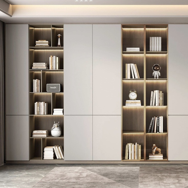 Solid Oak Wood Bookcase in Walnut Color With Glass Door Simple Modern Study Floor Display Cabinet for Living Room