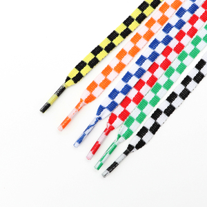 Lacets plats à carreaux de 8 mm de large, 100-<span class=keywords><strong>180</strong></span> <span class=keywords><strong>cm</strong></span>, 6 couleurs, lacets de chaussures colorés et tendance, logo personnalisé pris en charge, fabriqués en polyester - Product Image 4