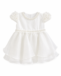 Robe de bébé fille de luxe ornée de perles et de fleurs, avec manches florales et jupe fluide, pour les mariages - Product Image 2