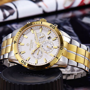 Montre en acier inoxydable pour hommes, style business, matériau de secteur Unique, découpé, calendrier, fenêtre, chronographe, multifonction - Product Image 6
