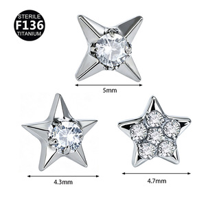 Piercings de Cartílago de Titanio ASTM F136 con Forma de Estrella, Roscados Internamente, Parte Trasera Plana, con Circonita Cúbica Transparente/Azul, Joyería para Piercing Corporal - Product Image 6