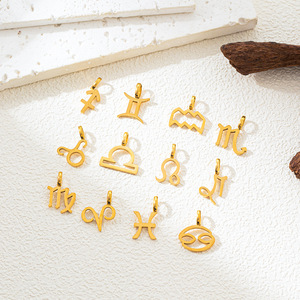 Charmes du zodiaque |   Pendentifs en acier inoxydable plaqué or 18K PVD pour la fabrication de bijoux DIY |   Imperméable et hypoallergénique - Product Image 4