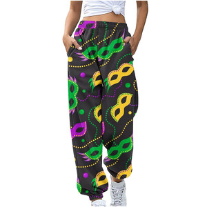 Pantalones Harem de Cintura Alta con Estampado Mardi, Casuales y a la Moda para Mujer - Product Image 1