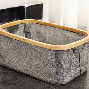 Bicheng Bamboo Laundry <b>Basket</b> 39x27x16cm <b>Foldable</b> Fabric Storage Organizer For Bathroom Home Use - Product Image 2