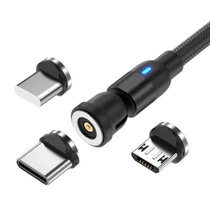 Venta al por mayor 540 Rotación 3 en 1 cable USB magnético cables de datos cable de carga rápida para Ip/Micro USB tipo C