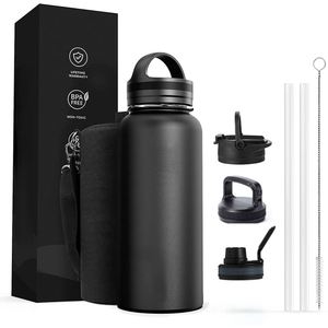 Stock Wide Mouth Sports Water <b>Bottle</b> 32OZ Vacuum <b>Flask</b> Stainless Steel Water <b>Bottle</b> Custom logo with New Wide Handle Straw Lid - Product Image 1