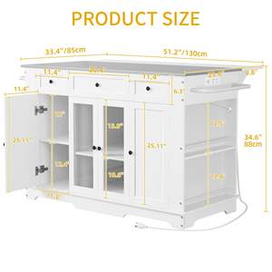 รถเข็นครัวเคลื่อนที่ขนาดใหญ่ Sunrise 60 นิ้ว พร้อมตู้เก็บของ ที่วางของกลางแบบไม้  พร้อมเต้ารับไฟฟ้า  หน้าโต๊ะแบบพับได้  วัสดุสแตนเลส - Product Image 2