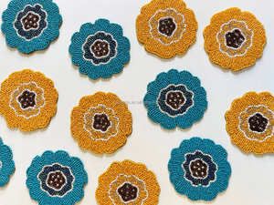 2025 Factory Wholesale Custom Cute <b>Blue</b> Yellow Pineapple Beaded <b>Placemats</b> Mug Rug Coaster Custom Design - Product Image 3