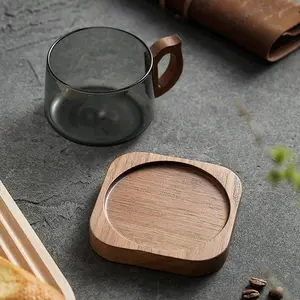 Set cangkir kopi kaca, set hadiah kopi teh siang hari, mug kopi perjalanan dengan coaster kayu kenari