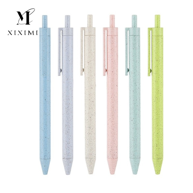 High Quality Environmentally Friendly Biodegradable Wheat Straw Pen Press Ballpoint Pen Office Promotion Gift Printing logo
