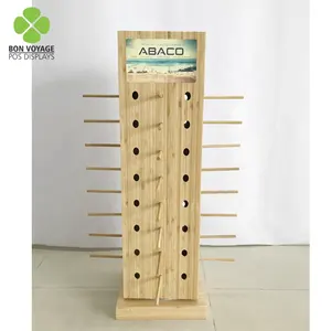 4 sided wooden rotating counter top sunglasses display rack for retail store