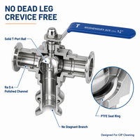 Vanne à boisseau sphérique sanitaire 3 voies OEM ODM SUS304 DN32 Tri-Clamp à port en T pour ligne de réservoir de brasserie artisanale avec documentation CE FDA