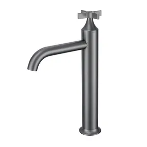 Promotional Gun Metal Accessories Modern Waterfall Face Handle Hot And Cold Water Desk Mount Basin Faucet