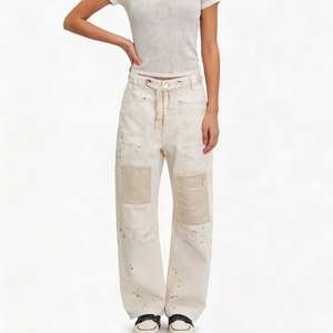 Pantalones vaqueros anchos de mezclilla con cordón y parches para mujer, estilo cargo con salpicaduras de pintura, moda Sehe - Product Image 2