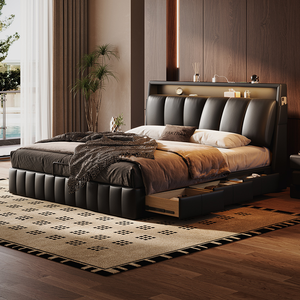 Cama de Cuero Multifuncional Moderna y Minimalista con Teclado de Piano, Cama Alta con Almacenamiento para Dormitorio, Cama Doble - Product Image 2