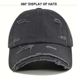 Nouvelle casquette de baseball unie déchirée en coton délavé vintage avec trous usés, respirante et ajustable pour hommes et femmes - Product Image 2