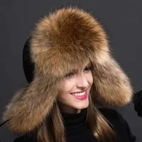 Chapeau en fourrure de renard 100% naturelle, chapeau russe avec cache-oreilles, Ushanka pour femme, hiver, véritable fourrure de raton laveur, chaud, moelleux, avec queue, pour l'extérieur