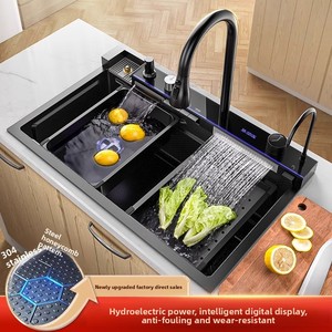 Évier de <span class=keywords><strong>cuisine</strong></span> intelligent à affichage numérique LED, édition 2026, <span class=keywords><strong>en</strong></span> acier inoxydable moderne fait main, avec cascade - Product Image 4