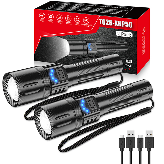 High Lumen Variable Zoom Tactical Flashlight 5 Modes Non-Slip Grip Design Sports Hiking Torch