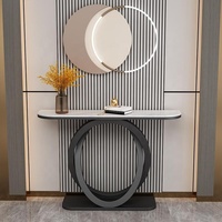 Table console demi-ronde en pierre frittée de luxe italienne, table d'appoint de style chinois avec structure en fer pour entrée