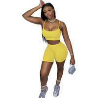 Ensemble de survêtement décontracté en maille unie, style crop top et short de jogging deux pièces, respirant et écologique, avec logo personnalisé – Collection été 2023
