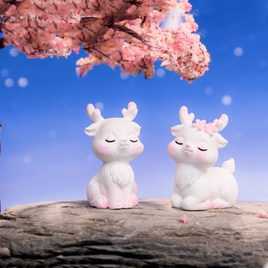 Figurines d'animaux en résine mignonnes, mini cerfs, miniatures, charme d'arbre de fleurs de cerisier, ornements pour décorations de paysage, accessoires de bricolage - Product Image 5