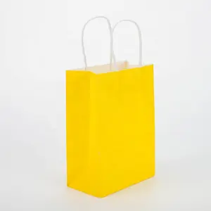 卸売 紙袋感謝-Bolsa De Papel Barata Yellow Shopping PaperバッグTakeaway Food Packing Bag Bolsas De Carton Tote Bag Custom Logo Sac En Papier