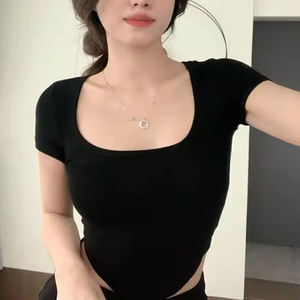 Top corto a granel para Mujer, camiseta para Mujer, Color sólido, manga corta, Tops cortos simples lisos, camiseta para chicas adolescentes y mujeres - Product Image 5