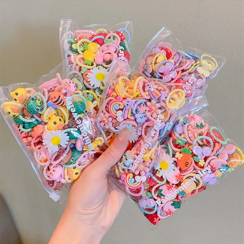 20 piezas de banda de goma para el cabello de dibujos animados, lindas corbatas personalizadas para niñas, accesorios de lazo de frutas
