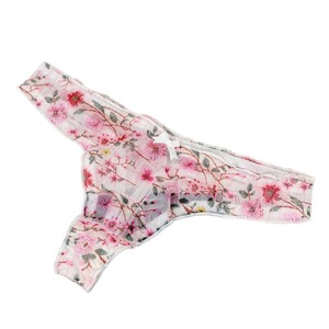 Nouvelle culotte string sexy en dentelle imprimée, transparente, taille basse, motif floral pivoine, avec nœud, respirante, pour femme - Product Image 6